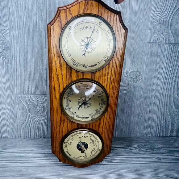Vintage Weather station barometer thermometer hygrometer barometer wooden frame - Picture 16 of 16